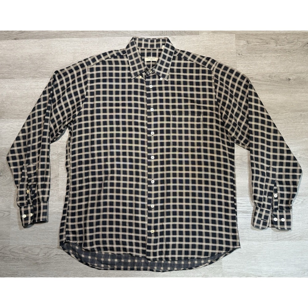 Vintage Burberry London Button Down Shirt Men's L Black Nova Check Made In USA